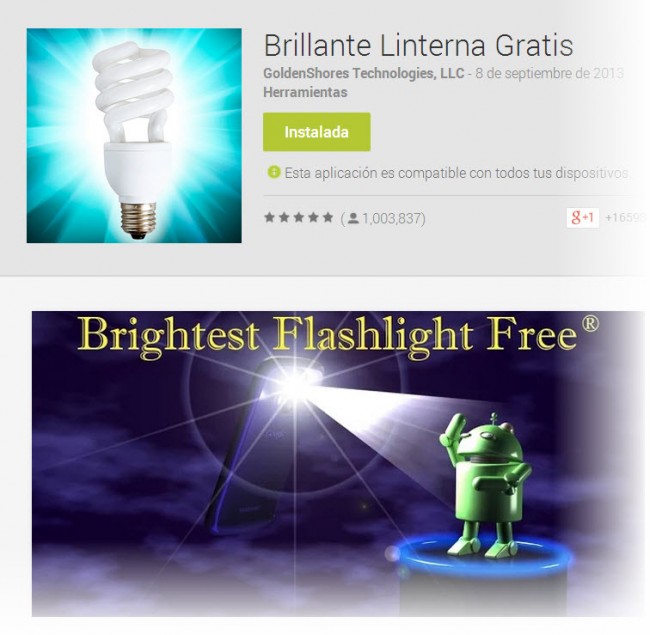 brillante linterna gratis para Android
