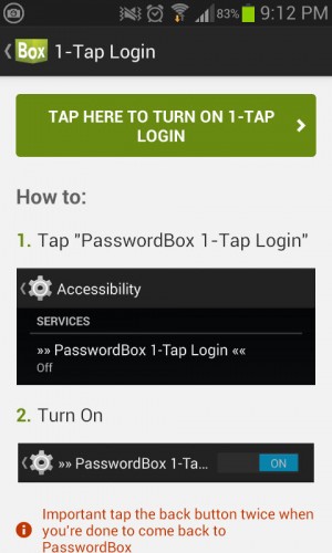 activar passwordbox 1 tap login