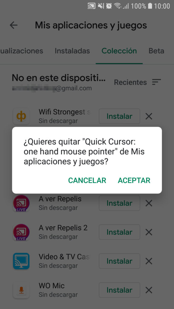 Eliminar historial de aplicaciones instaladas de Google Play Store