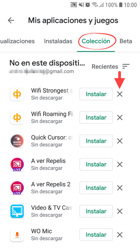 Eliminar historial de aplicaciones instaladas de Google Play Store