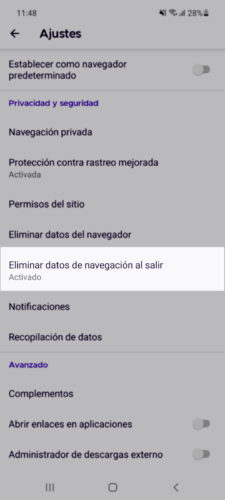 eliminar datos de navegacion al salir navegador