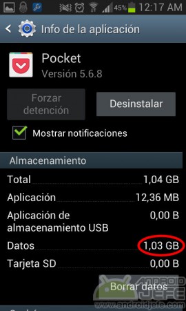 pocket uso de memoria android 2