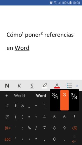 como colocar numeros pequeños en un escrito de word 