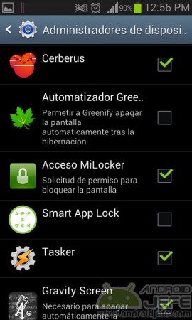 administradores de dispositivo android visibles