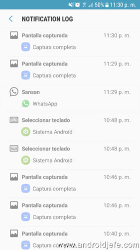 historial de notificaciones de Android