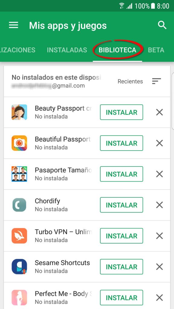 Eliminar historial de aplicaciones instaladas de Google Play Store