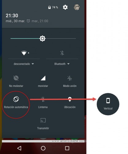 mantener modo vertical android