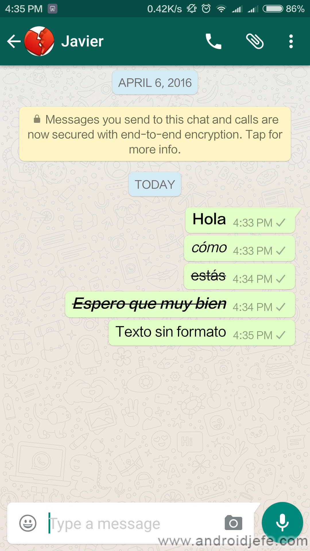 4 códigos cambiar la letra en WhatsApp monospace, cursiva