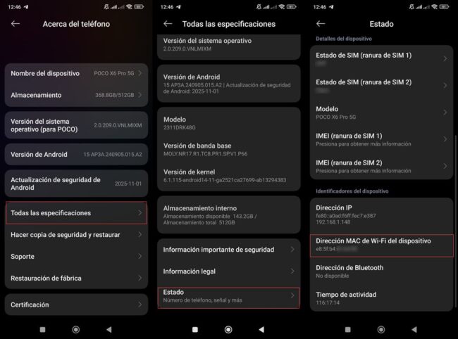 saber direccion mac android