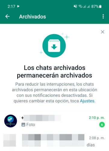 chat archivado notificacion