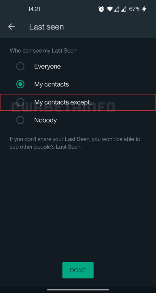 whatsapp opciones de privacidad excluir contacto