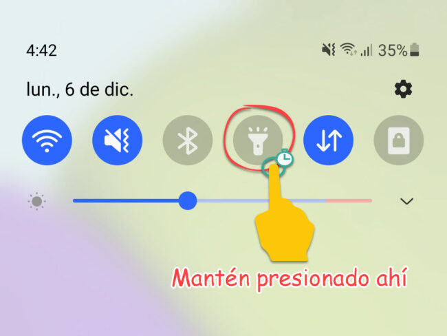 Mostrar ajustes avanzados de linterna