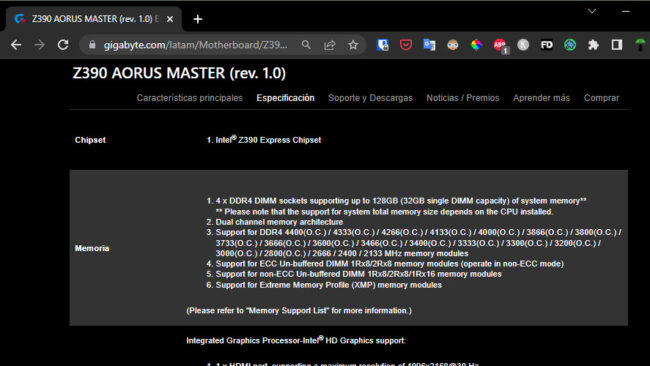 Memoria RAM soportada por mainboard
