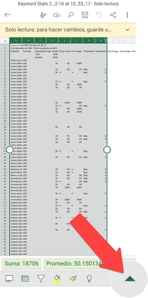 Abrir menú en excel