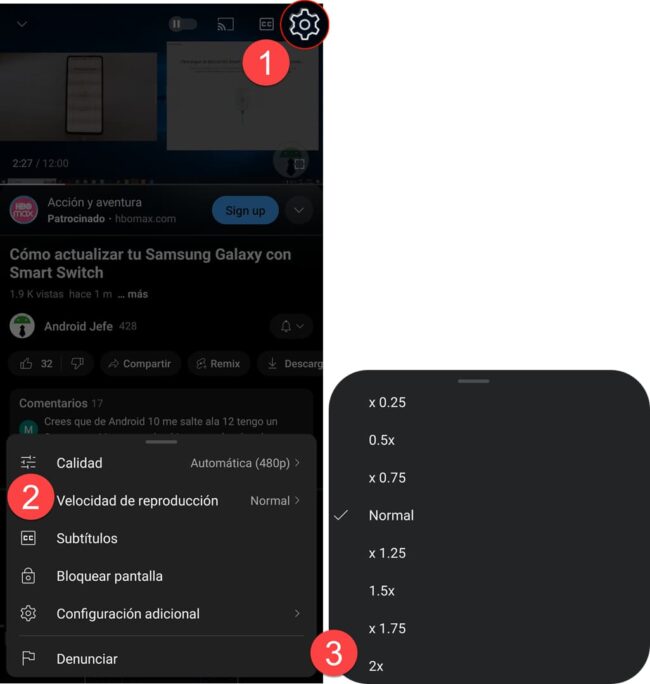 Acelerar video de YouTube en Android
