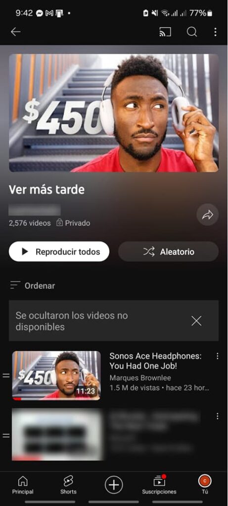 ver mas tarde youtube no aparece