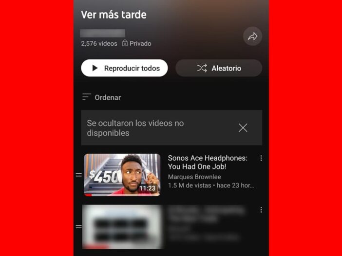 videos de youtube no aparecen en ver mas tarde