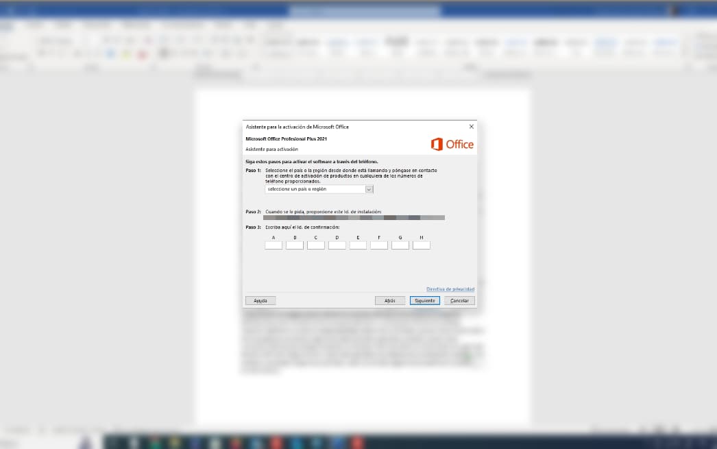 activar microsoft office profesional plus 2021 por telefono