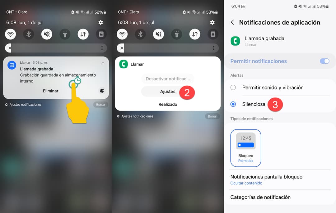llamada grabada silenciar notificacion samsung galaxy