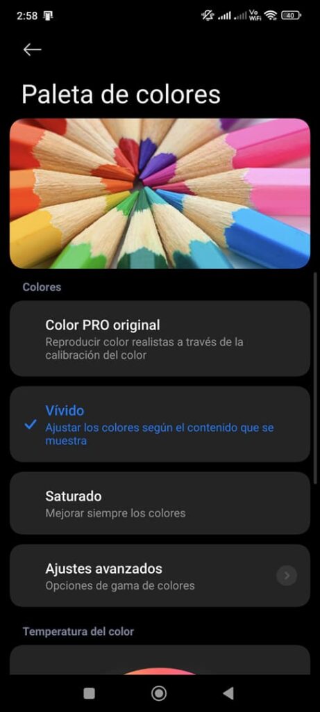 paleta de colores amoled pantalla poco xiaomi
