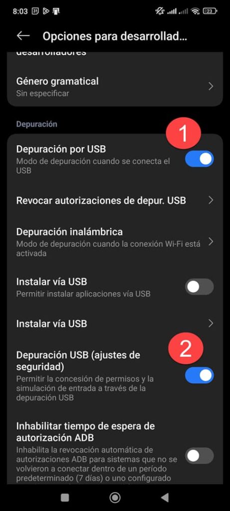 activar depuracion usb xiaomi poco