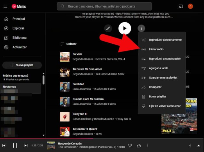 iniciar radio youtube music
