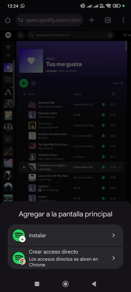 spotify sitio de escritorio android
