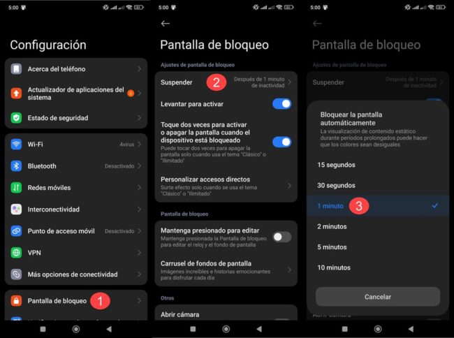 apagado de pantalla android tiempo