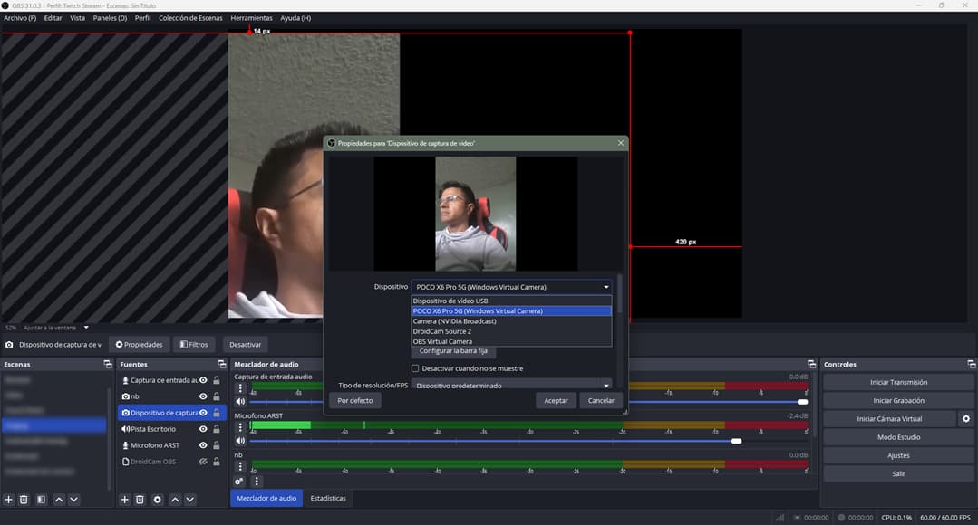 android camara web obs