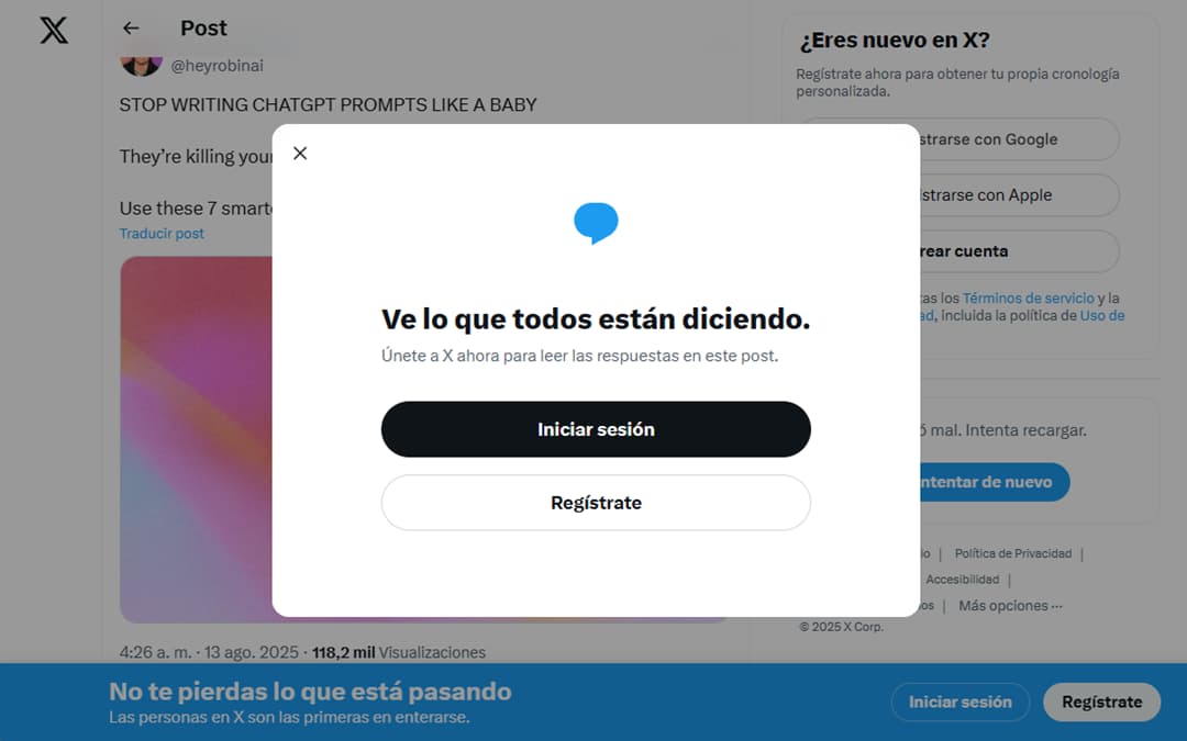 ver publicaciones de x sin iniciar sesion