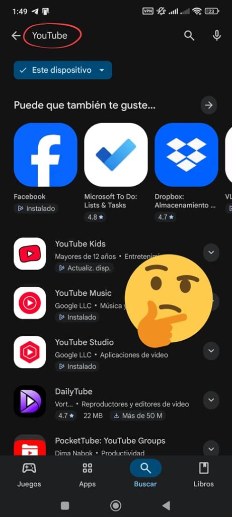 youtube no aparece en play store