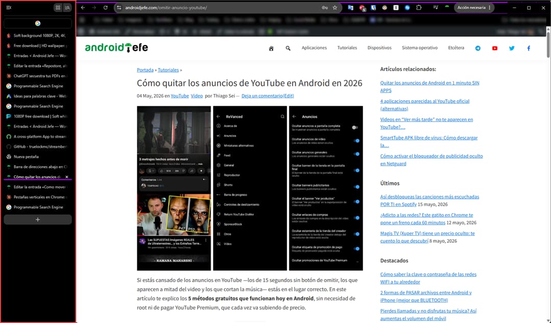 pestañas verticales chrome