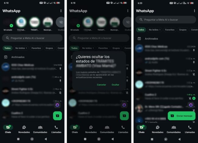 como ocultar los estados de whatsapp