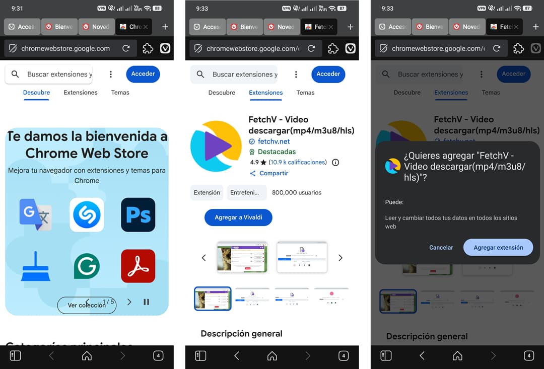 instalar extensiones chrome android