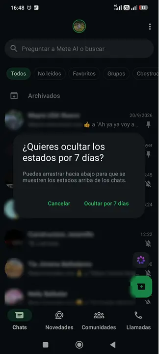 ocultar estados de whatsapp